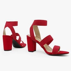 DREAM PAIRS Victoria Red Open Toe High Chunky Elastic Strap Dress Heel Size 8